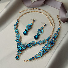 Load image into Gallery viewer, EVER FAITH Crystal Bridal Jewelry Set Art Deco Vintage Costume Floral Teardrop Necklace Earrings Bracelet for Woman Sky Blue Gold-Tone
