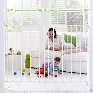 Munchkin Extending XL Tall and Wide Baby Gate,  Hardware Mounted Safety Gate for Stairs, Hallways and Doors, Extends 33" - 56" Wide, Metal, White