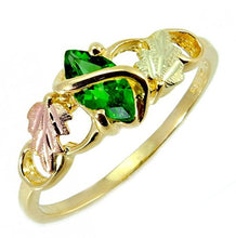 Load image into Gallery viewer, Lab Created Emerald Marquise Wrap Ring, 10k Yellow Gold, 12k Pink and Green Gold Black Hills Gold Motif, Size 7
