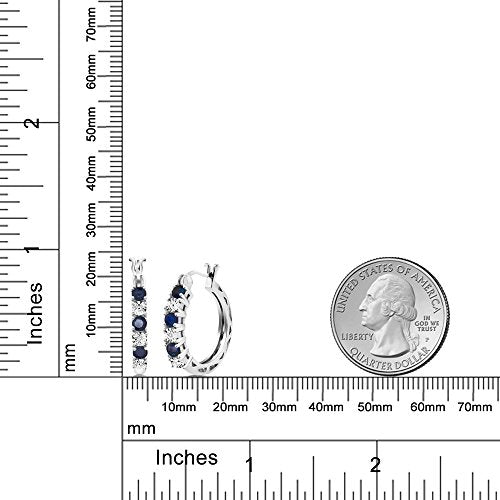 Load image into Gallery viewer, Gem Stone King 925 Sterling Silver Blue Sapphire and White Lab Grown Diamond Accent Women's Hoop Earrings (0.83 Cttw, 22MM = 0.85 Inches Diameter)