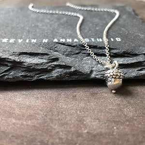 Sterling Silver 3D Petite Acorn Charm Necklace, 16"