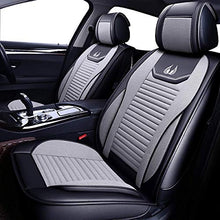 Load image into Gallery viewer, OASIS AUTO Leather&amp;Fabric Car Seat Covers, Faux Leatherette Automotive Vehicle Cushion Cover for Cars SUV Pick-up Truck Universal Fit Set Auto Interior Accessories (OS-008 Full Set, Gray)
