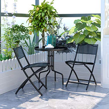 Load image into Gallery viewer, Giantex 3 Pcs Bistro Set Garden Backyard Round Table Folding Chairs, with Rust-Proof Steel Frames &amp; Reinforced Glass Design Outdoor Patio Furniture, Black
