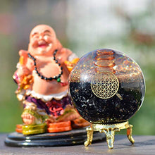 Load image into Gallery viewer, Orgonite Crystal Black Tourmaline Crystal Ball with Stand for Energy Purification and E-Energy Protection – Channels Positive Vibrations for Healing Connection between Body, Mind and Spirit

