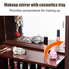 Load image into Gallery viewer, Giantex 15 LEDs Jewelry Cabinet Wall Door Mounted, Lockable Jewelry Armoire with Full Length Mirror, Cosmetics Tray, Lipstick Brush Holders, Build-in Makeup Mirror, Jewelry Cabinet for Women Girls (Brown)

