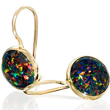 Load image into Gallery viewer, 14K Solid Yellow Gold Fire Black Opal Dainty Earrings For Women; Libra October Birthstone Round Black Stone Earrings; Handmade Jewelry For Classy Women &amp; Wedding Jewelry
