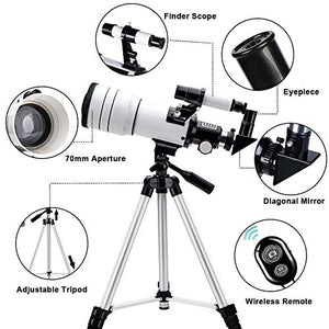 ToyerBee Telescope for Kids &Adults &Beginners,70mm Aperture 300mm Astronomical Refractor Telescope(15X-150X),Portable Travel Telescope with an Adjustable Tripod,A Phone Adapter&A Wireless Remote