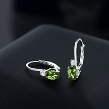 Load image into Gallery viewer, Gem Stone King 925 Sterling Silver Green Tourmaline and White Sapphire Leverback Earrings For Women (0.88 Ct Oval, 3/4 Inch)
