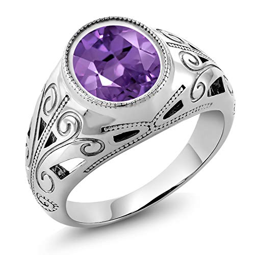 Gem Stone King 925 Sterling Silver Oval Amethyst Men's Ring 4.60 Ct (Size 10)