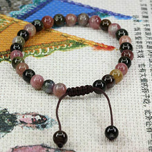 Load image into Gallery viewer, Natural A Grade Multicolor Tourmaline Gemstone 6mm Round Beads Adjustable Braided Macrame Tassels Chakra Reiki Bracelet
