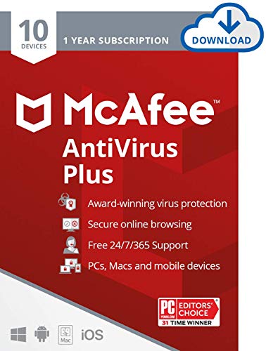 McAfee AntiVirus Protection Plus 2022 | 10 Device | Internet Security Software, 1 Year - Download Code