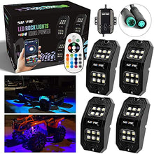 Load image into Gallery viewer, SUNPIE Upgraded 210 Degrees Wide Angle RGBW LED Rock Lights 4 Pod Lights with Phone App/Remote Control &amp; Timing &amp; Music Mode &amp; Flashing &amp; Automatic Control Neon Lights Under Off Road Truck SUV ATV
