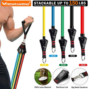 RENRANRING Resistance Bands Set, Exercise Bands with Stackable Workout Bands, Door Anchor Attachment, Handles, Legs Ankle Straps, Carry Bag for Fitness