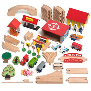 KipiPol Wooden Train Tracks Set for Kids, Toddler Boys and Girls 3, 4, 5 Years Old and Up - 69 Pieces – Premium Wood Construction Toys - Fits Thomas, Brio, IKEA, Imaginarium, Melissa and Doug