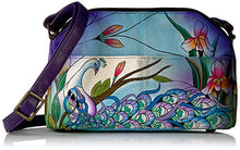 Load image into Gallery viewer, Anna by Anuschka Women&#39;s Genuine Leather Medium Multi-Compartment Crossbody | Hand Painted Original Artwork | Midnight Peacock
