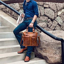 Load image into Gallery viewer, Vintage Handmade Leather Messenger Bag for Laptop Briefcase Best Computer Satchel Distressed Bag (Brown)
