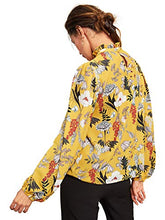 Load image into Gallery viewer, Floerns Women's Mock Neck Floral Print Workwear Long Sleeve High Neck Blouse Tops Yellow M

