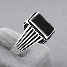Load image into Gallery viewer, chimoda Turkish Silver Jewelry Black Onyx Stone 925 Sterling Men&#39;s Ring Striped Design (11)
