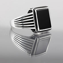 Load image into Gallery viewer, chimoda Turkish Silver Jewelry Black Onyx Stone 925 Sterling Men&#39;s Ring Striped Design (11)
