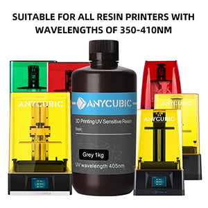 ANYCUBIC 3D Printer Resin, 405nm High Precision Fast Curing UV Photopolymer Resin for LCD 3D Printing, Grey 1kg