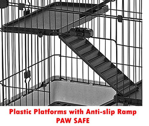 Large Indoor Small Animal Pet Habitat Hutch Cage Playpen Guinea Pig Ferret Chinchilla Rabbit Bunny Cat Kitten With Solid Platform and Ramp, Leakproof Litter Tray (0.9-Inch Wire Spacing, 4-Floor)