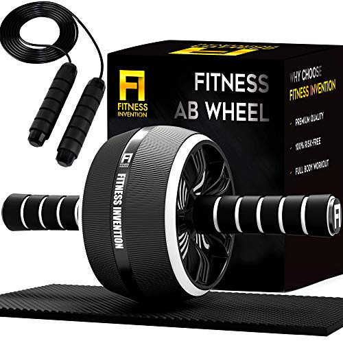 Fitness Invention Ab Roller Wheel - 3-IN-1 Ab Wheel Roller with Knee Mat and Jump Rope - Ab Roller Wheel for Abdominal Exercise - Ab Workout - Home Workout Equipment - Abs Wheel Roller - Abs Roller