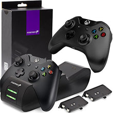Load image into Gallery viewer, Fosmon Dual Controller Charger Compatible with Xbox One/One X/One S Elite Controllers, (Two Slot) High Speed Docking Charging Station Kit with 2 Rechargeable Battery Packs - Black
