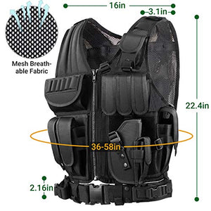 HUNTSEN Tactical Vest for Men Lightweight Adjustable Outdoor Training Breathable Vest for Adults with Detachable Belt