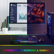 Load image into Gallery viewer, Gaming Keyboard Mouse &amp; Mouse Pad Kit,3 in 1 Rainbow Backlit Rechargeable Wireless Keyboard Mouse with 3800mAh Battery Metal Panel Removable Hand Rest,RGB Gaming Mousepad(32.5x12inch),Gaming Mouse
