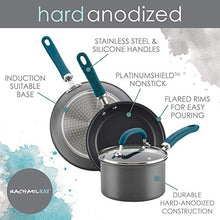 Load image into Gallery viewer, Rachael Ray Create Delicious Hard Anodized Nonstick Cookware Pots and Pans Set, 11 Piece, Gray with Teal Handles
