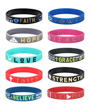 Load image into Gallery viewer, Florideco 10Pcs Silicone Inspirational Bracelets Set for Mens Women Religious Faith Rubber Wristbands Bracelet Bible Verse Message
