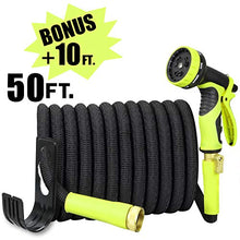 Load image into Gallery viewer, Sunflora 50 ft Expandable Garden Hose Bonus 10 feet with Solid Brass Fittings and 9 Patterns Spray Nozzle, Flexible No Kink Water Hoses for Lawn Total 60 Feet
