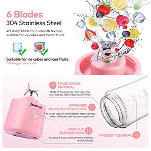 Portable Blender, Jovokich Personal Blender for Shakes and Smoothies, 14oz Juice Extractor Fruit Cup with 4000mAh USB Rechargeable Battery, Crushed Ice Maker Drink Mixer