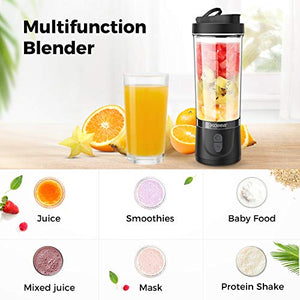 Portable Blender, Kollea Personal Size Blender for Shakes and Smoothies 18oz Smoothie Blender Juice Maker with 6 Blades, Travel Blender for Sports, Gym, Travel, Home, Office Use (Black)