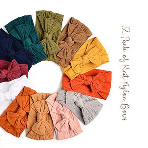 12 Pack Baby Nylon Headbands Hairbands Hair Bow Elastics Handmade Hair Accessories for Baby Girls Newborn Infant Toddlers Kids