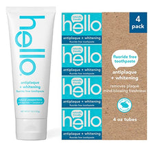 Load image into Gallery viewer, Hello Antiplaque and Whitening Fluoride Free Toothpaste, Natural Peppermint Flavor, SLS Free, Gluten Free, and Peroxide Free, 4.7 Ounce (Pack of 4)
