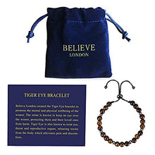 Load image into Gallery viewer, Believe London Tiger Eye Bracelet with Jewelry Bag &amp; Meaning Card | Strong Elastic | Precious Natural Stones Crystal Healing Gemstone Men Women Meditation
