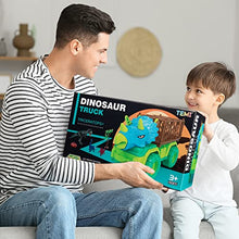 Load image into Gallery viewer, TEMI Dinosaur Truck Toy for Kids 3-5 Years, Triceratops Transport Car Carrier Truck with 8 Dino Figures, Activity Play Mat, Dino Eggs and Trees, Capture Jurassic Dinosaur Play Set for Boys and Girls
