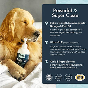 Fish Oil with Vitamin E, Cat and Dog Vitamin for Improved Pet Wellbeing, Joint Health Supplement with Fish Oils, Omega Fatty Acid Supplement, 16 oz. (473 mL) – Fera Pet