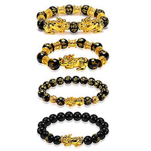 Load image into Gallery viewer, EnjoIt 12mm 4PCS Feng Shui Black Obsidian Wealth Bracelet Pi Xiu Charm Handmade Lucky Amulet Bracelet for Men Women
