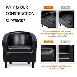 YAHEETECH Accent Chairs Set of 2 Faux Leather Barrel Chair Side Chairs Club Chair for Bedroom Living Reading Room, Black