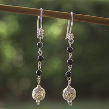 Load image into Gallery viewer, NOVICA Obsidian .925 Sterling Silver Dangle Hook Earrings &#39;Cosmic Spheres&#39;&#39;
