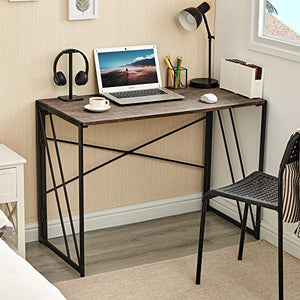 Aingoo No Assembly Folding Computer Writing Desk Industrial Style Home Office Study Laptop Gaming Table for Small Space Brown