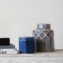 Load image into Gallery viewer, Creative Co-Op Decorative Stoneware Ginger Pattern, Blue &amp; Cream Color Jar

