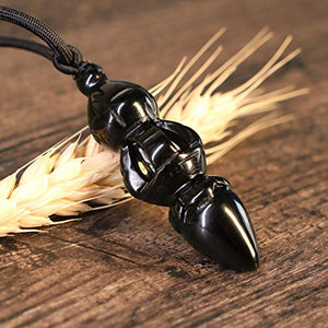 COAI Prayer Black Obsidian Vajra Buddha Pendant Necklace