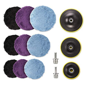 SPTA Microfiber Polishing Pads, 14pcs 3" 5" 6" Microfiber Buffing Pad Kits Removing Wax Buffer Pads Microfiber Cutting Disc Micro Fiber for DA/RO Car Polisher Polishing,Buffing,Waxing and Cleaning