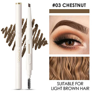 FOCALLURE 2 Pcs Eyebrow Pencil with Spoolie Brush,Sliding Eyebrow Pen Body,Precision Tip Fills and Defines Eyebrows,Waterproof Long Lasting Eyes Makeup,Light Brown