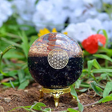 Load image into Gallery viewer, Orgonite Crystal Black Tourmaline Crystal Ball with Stand for Energy Purification and E-Energy Protection – Channels Positive Vibrations for Healing Connection between Body, Mind and Spirit
