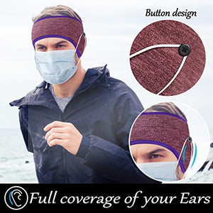 8 Pieces Ear Warmer Headbands with Buttons Winter Fleece Running Headband Fleece Earmuffs Sport Headband Winter Ear Covers for Men Women (Lined Style)