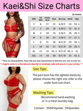 Load image into Gallery viewer, Kaei&amp;Shi Garter Belt Thong Lingerie for Women,Strappy Hollow Out Sexy Lingerie,Underwire Mesh Sheer Matching 4 Piece Lingerie Set Valentine Day Red Medium
